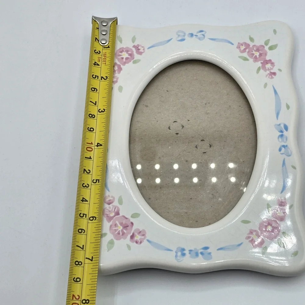 Ceramic Photo Frame Pink‎ Tea Roses Simple Oval Display Cottagecore Vtg Granny